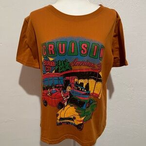 CRUISIN BURGER CITY RUST ORANGE SHEIN GRAPHIC TEE